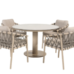 Dining tafel Sara latte Ø120 cm + Dining stoel Piacenza 5-dlg