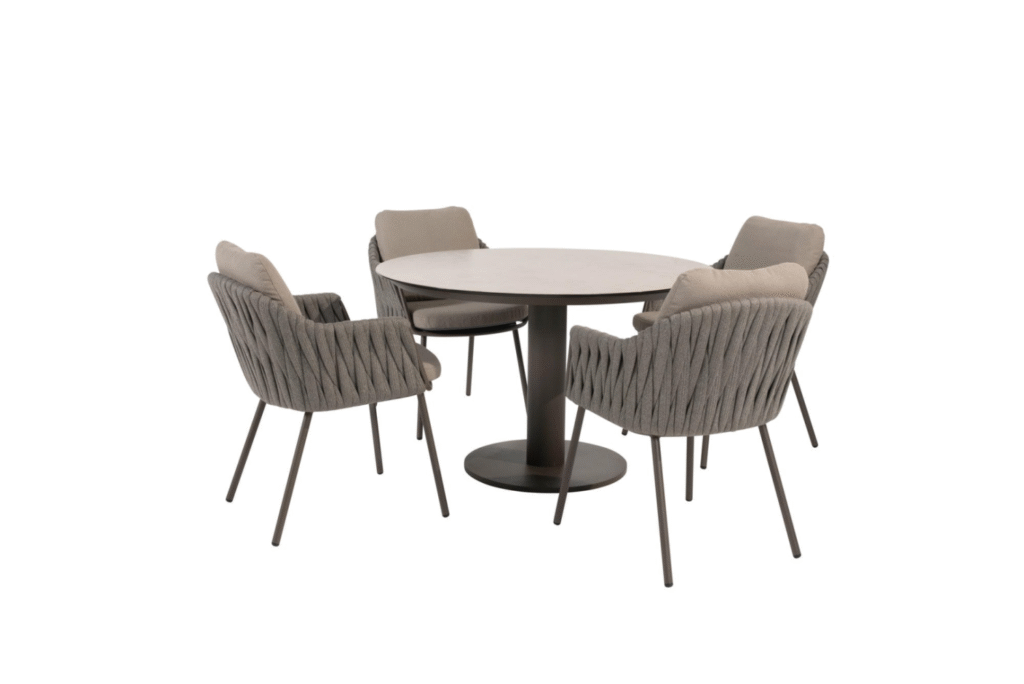 Dining tafel Sara terre Ø120 cm + Dining stoel Cannes 5-dlg