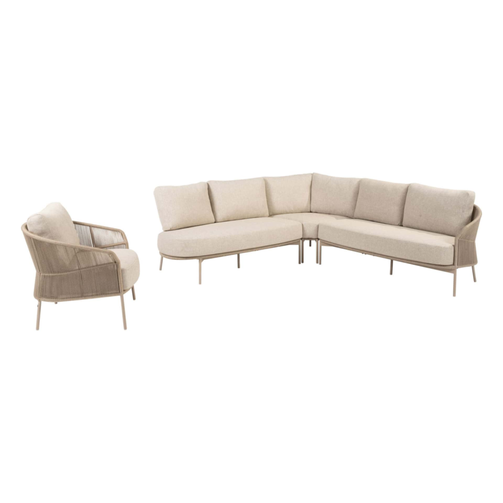 Hoek loungeset Florence latte + Loungestoel Florence latte 4-dlg