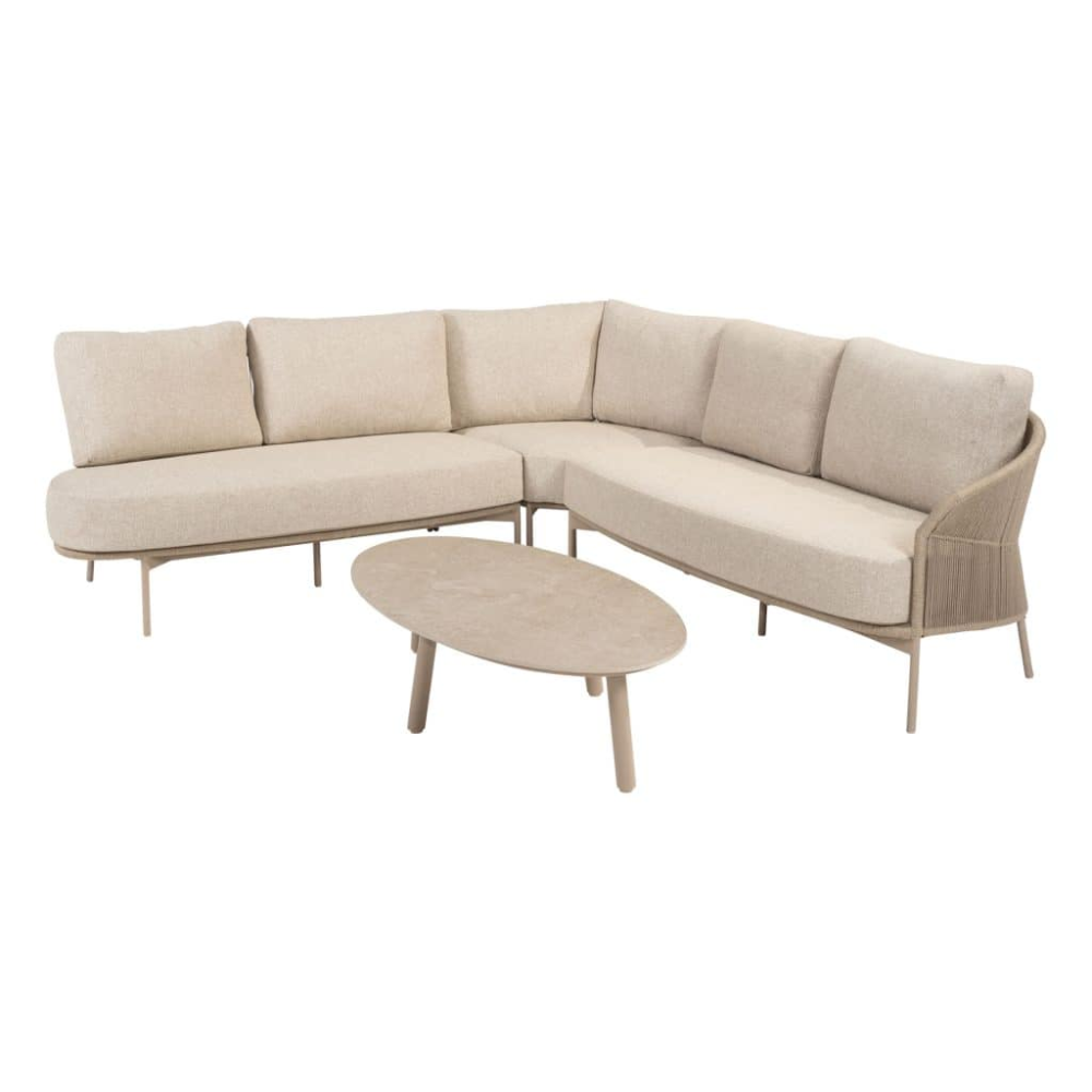 Hoek loungeset Florence latte + Loungetafel Salute ovaal 4-dlg