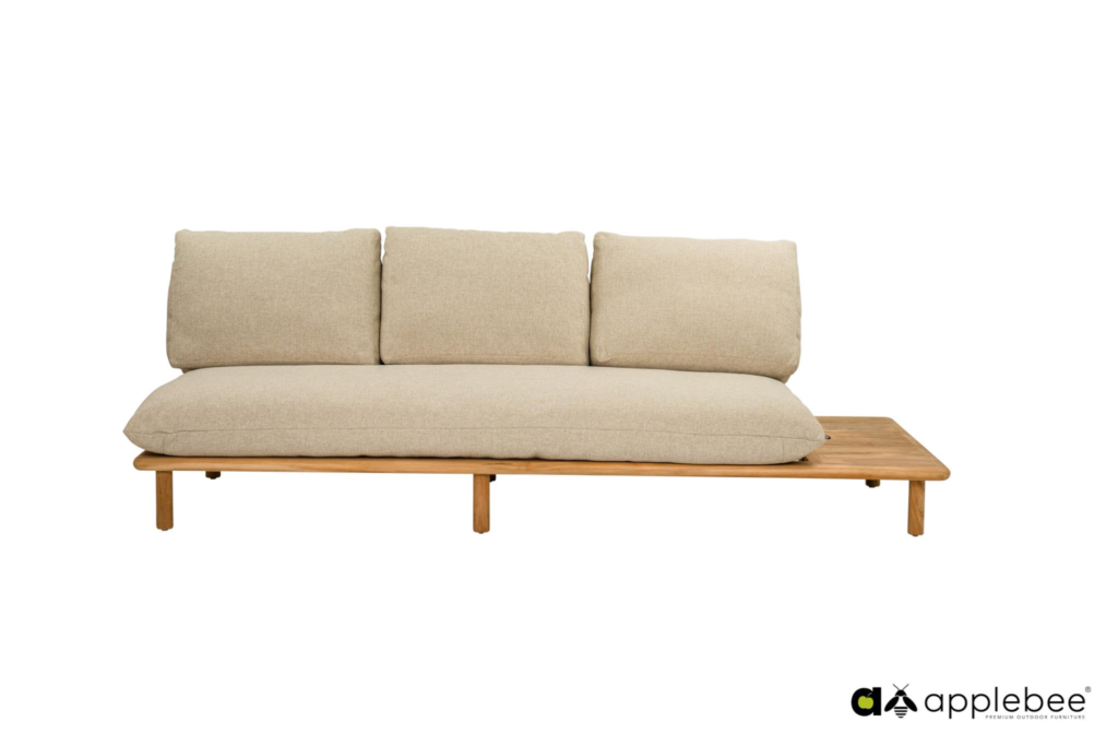 Sling sofa-left 242, teak natural, belt Ecru, Bee Wett cushion Cotton Flower