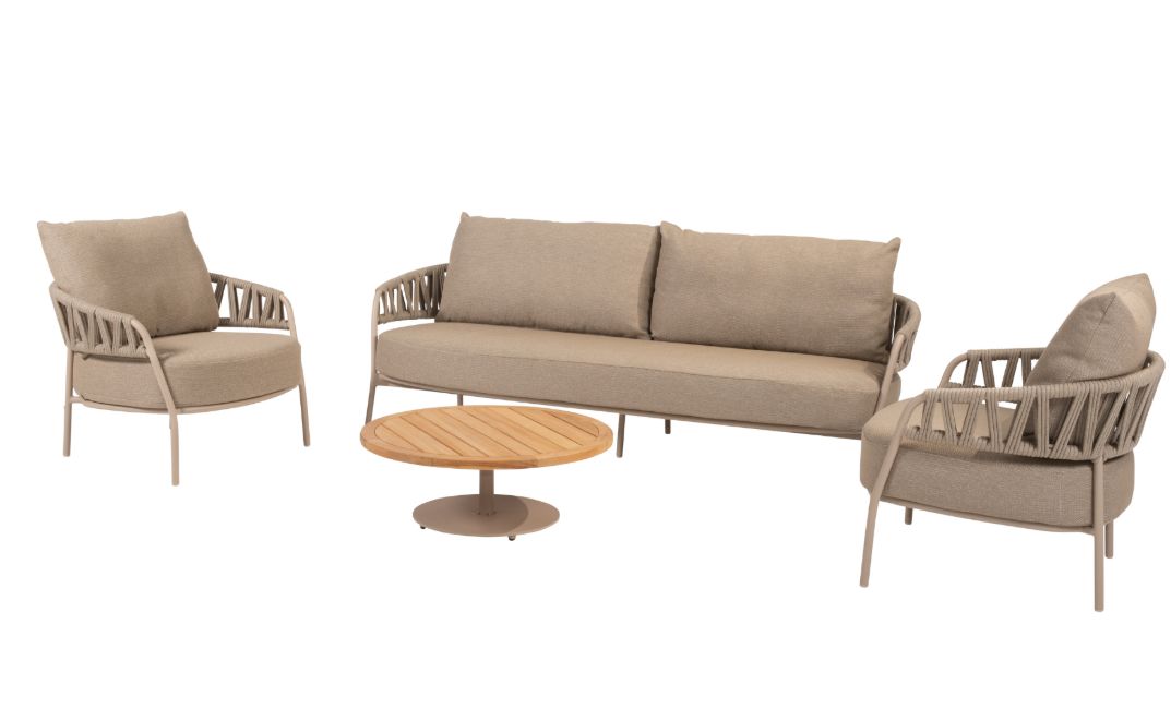 Stoel-bank loungeset Calma + Loungetafel Volta dia. 80 cm 4-dlg