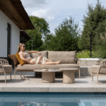 Stoel-bank loungeset Calma + Loungetafel Volta dia. 80 cm 4-dlg