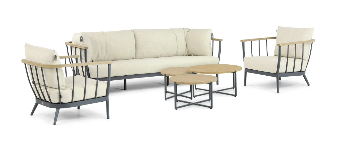 Stoel-bank loungeset Condor black (3-zits) + Loungetafel set Condor 6-dlg