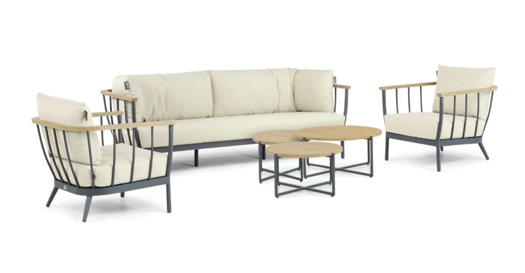 Stoel-bank loungeset Condor black + Loungetafel set Condor+ voetenbank Condor 8-dlg