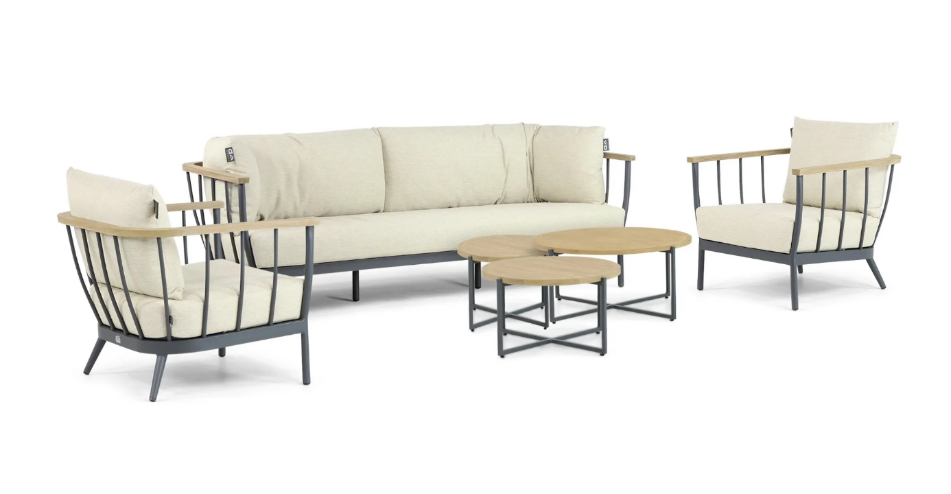 Stoel-bank loungeset Condor black + Loungetafel set Condor+ voetenbank Condor 8-dlg