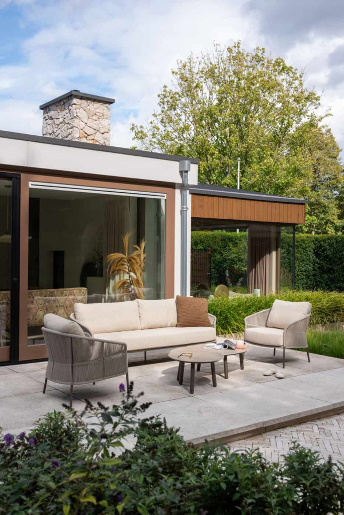 Stoel-bank loungeset Florence terre + Loungetafel Salute 4-dlg