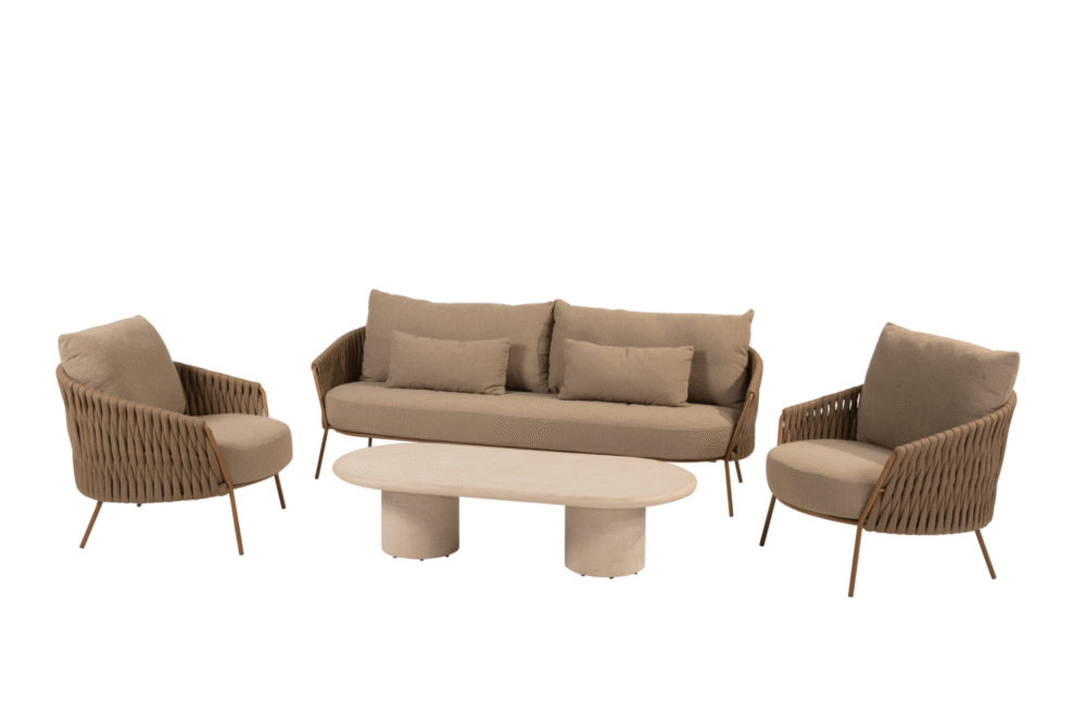 Stoel-bank loungeset Molina + Loungetafel Hampton mortex ovaal 4-dlg