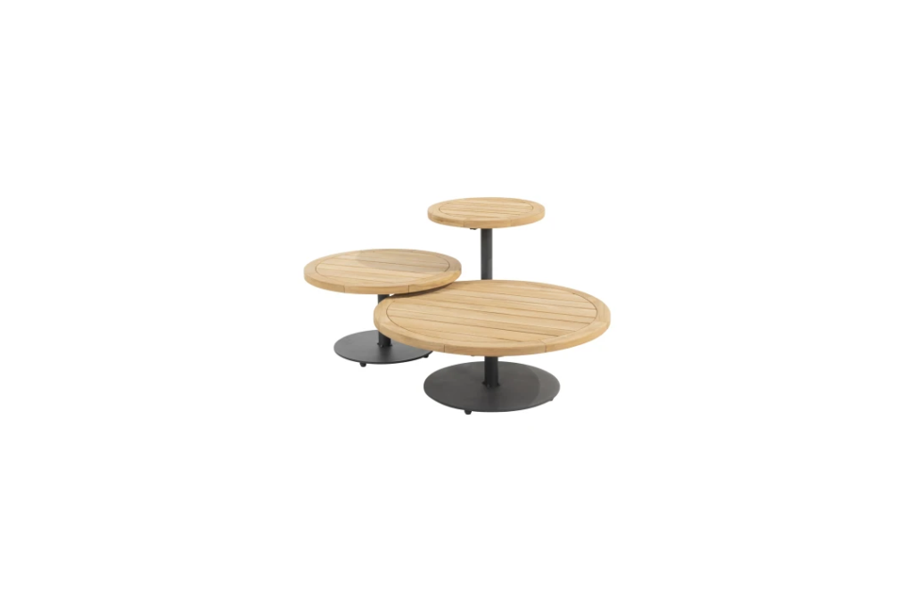 Volta teak salontafel centrale poot antraciet 80 cm. Ø (H 30)