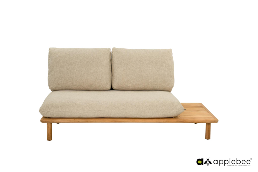 Sling sofa-left 175, teak natural, belt Ecru, Bee Wett cushion Cotton Flower