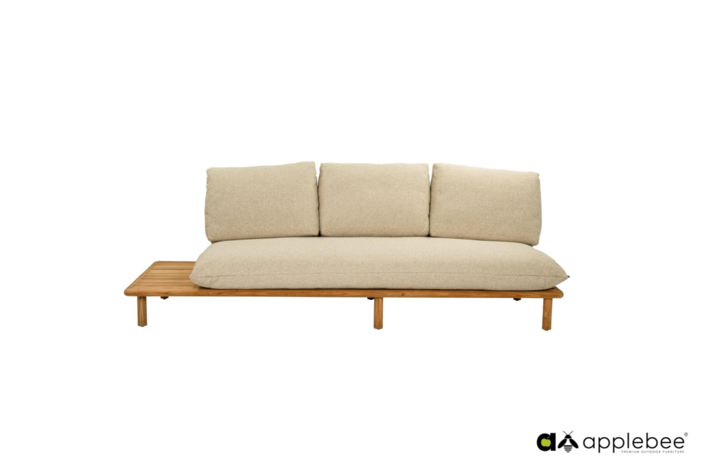 Sling sofa-right 242, teak natural, belt Ecru, Bee Wett cushion Cotton Flower