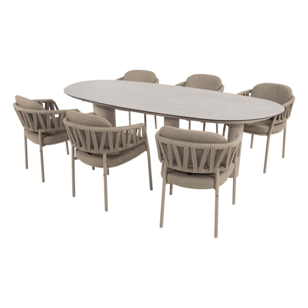 Dining tafel Denia 240 x 105 cm latte + Dining stoel Calma latte 8-dlg