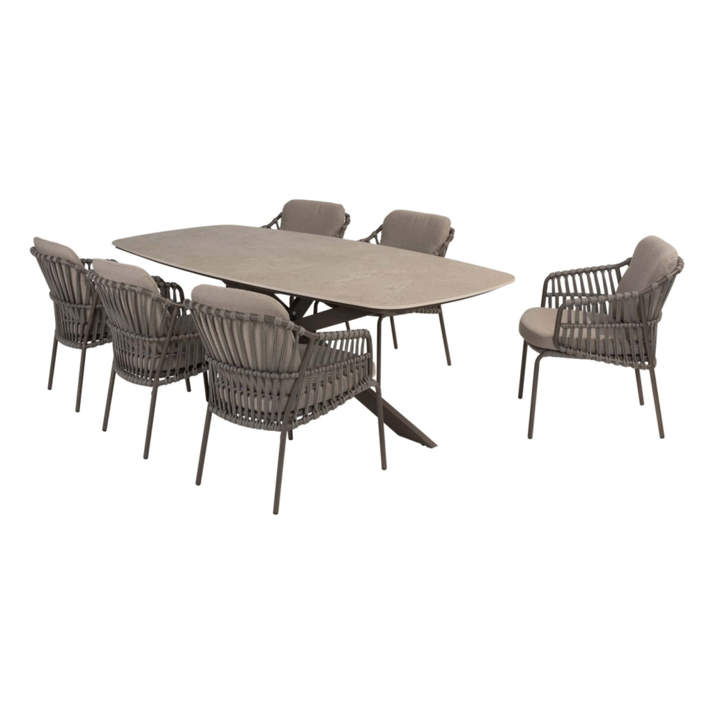 Dining tafel Prado barrel 240 x 105 cm terre + Dining stoel Capalbio 8-dlg