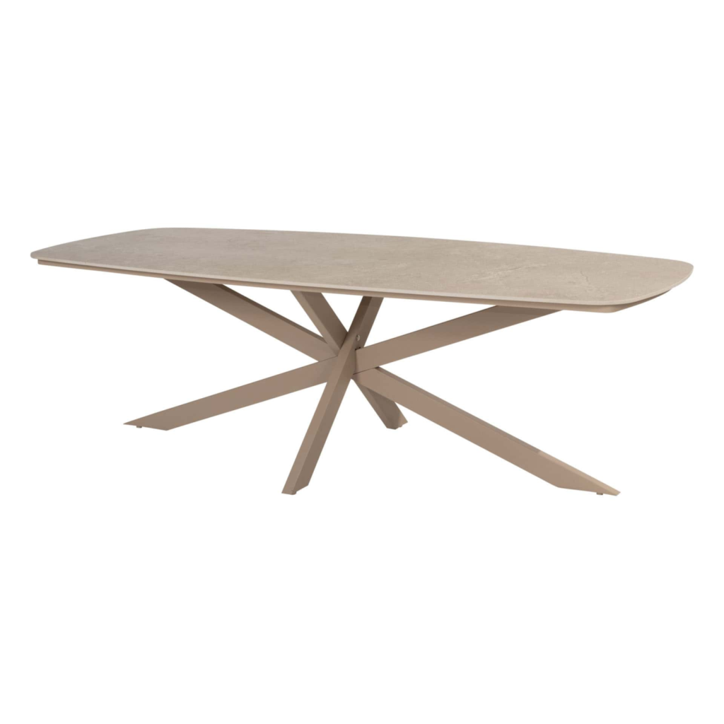 Dining tafel Prado barrel latte 240 x 105 cm + Dining stoel Puglia 8-dlg