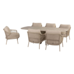 Low dining tafel Nevada barrel 250 x 105 cm latte + Low dining stoel Sardinia 8-dlg