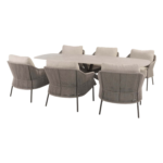 Low dining tafel Nevada barrel 250 x 105 cm terre + Low dining stoel Florence terre 8-dlg