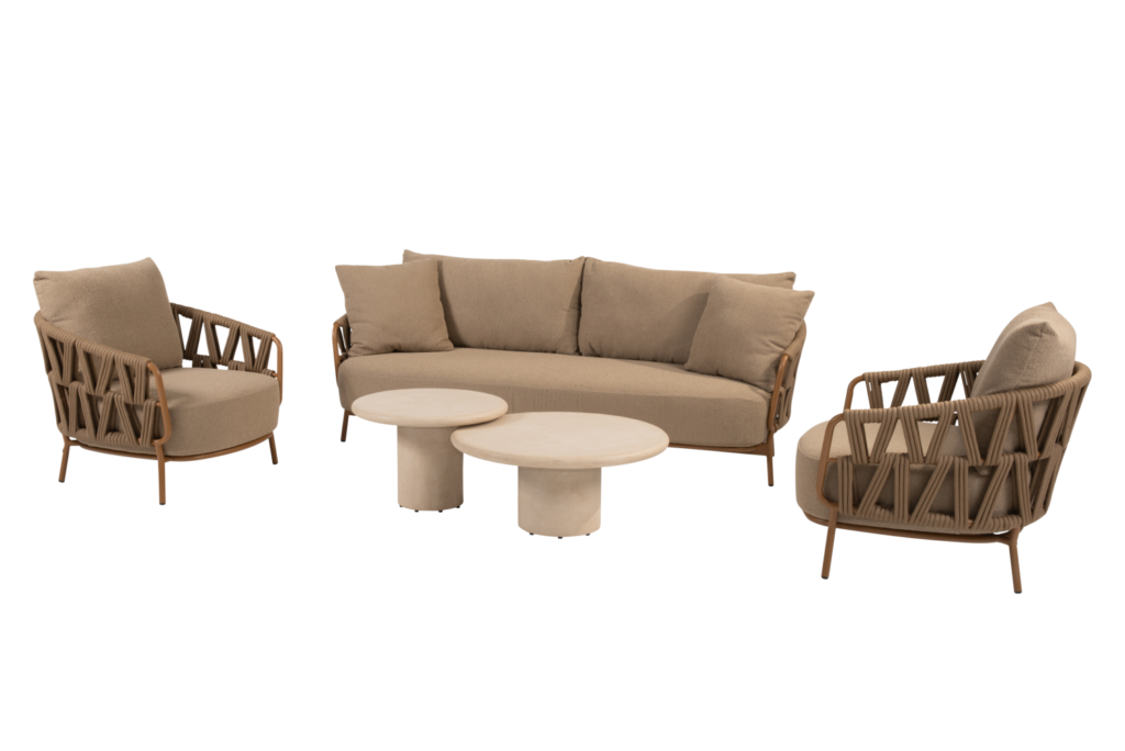 Stoel-bank loungeset Biarritz amber + loungetafel set Hampton mortex 5-dlg