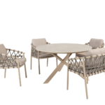 Dining tafel Prado latte Ø130 cm + Dining stoel Piacenza 6-dlg