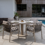 Dining tafel Prado latte Ø130 cm + Dining stoel Piacenza 6-dlg