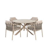 Dining tafel Prado latte Ø130 cm + Dining stoel Piacenza 6-dlg