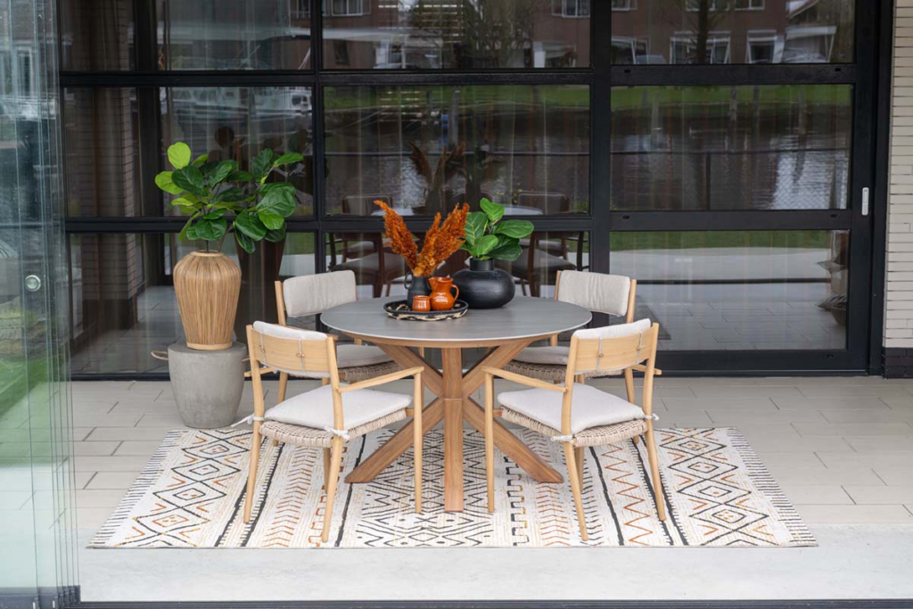 Dining tafel Lowland Napoli sand/teaklook - Ø120 cm